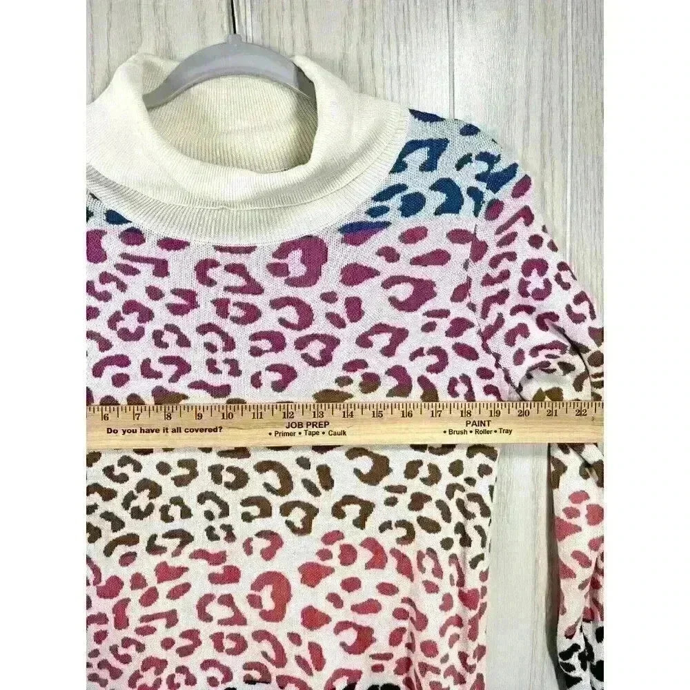 Soft Surroundings Sweater Small Leone Rainbow Leopard Print High Neck Cozy Knit - Picture 8 of 9